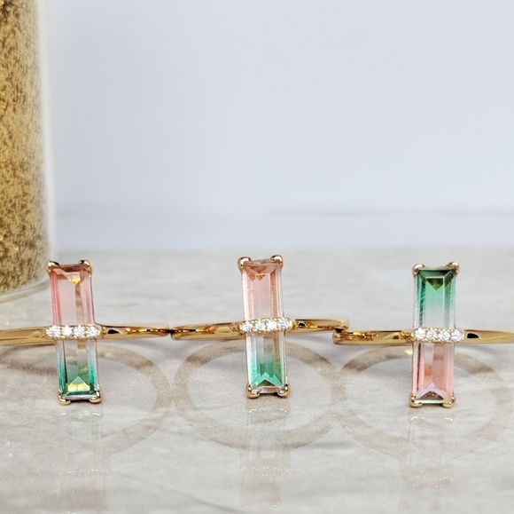 14k Elongated Emerald Watermelon Tourmaline Ring - Picture 6 of 7